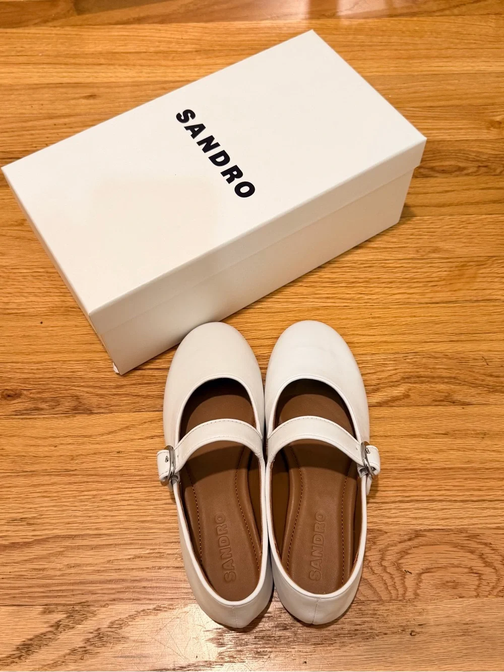 Sandro White Leather Mary Jane Ballet Flats - Picture 1 of 5